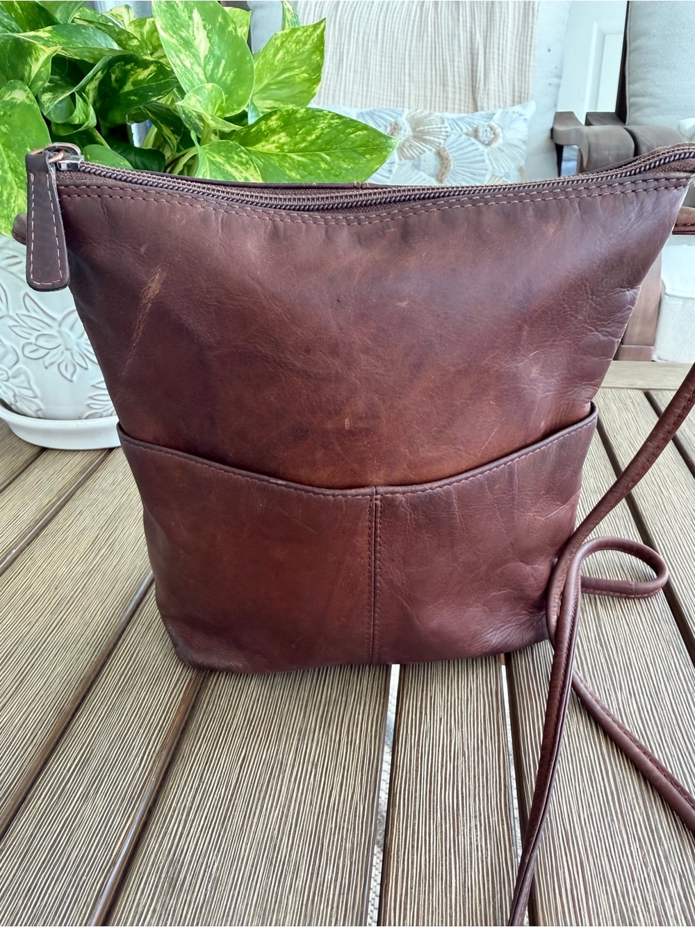 ILI New York Genuine Leather Brown Crossbody Bag Vintage Distressed Purse - Picture 4 of 9